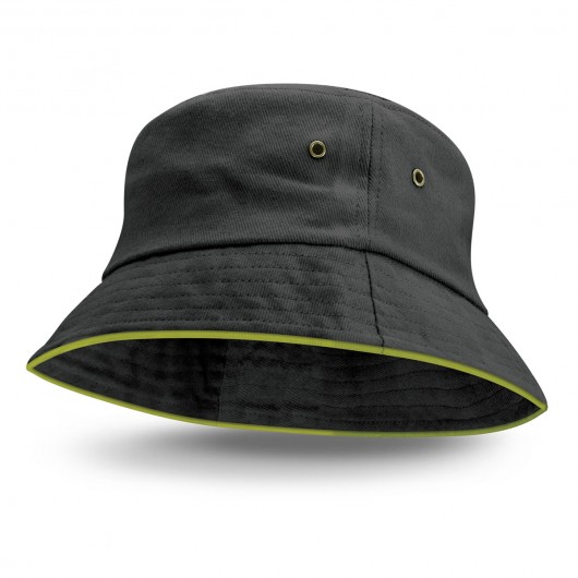 Black Bright Green Coloured Trim Bucket Hats